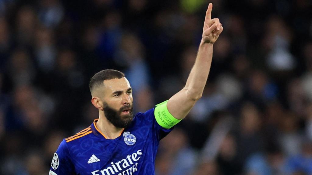 Karim Benzema celebra su gol al Manchester City