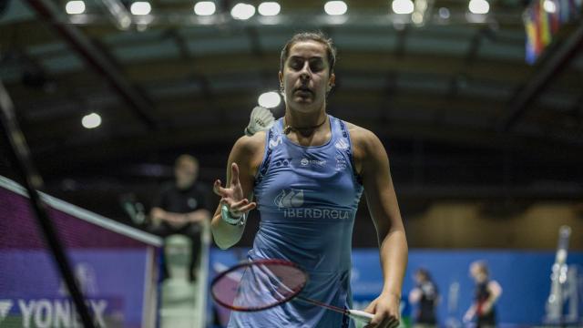 Carolina Marín durante el Europeo de bádminton 2022 de Madrid