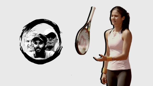 Emma Raducanu, en un fotomontaje con sus exentrenadores Torben Beltz, Andrew Richardson y Nigel Sears.