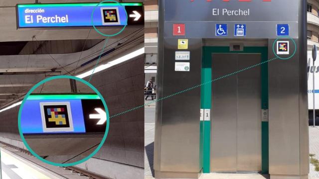 Las pegatinas de NaviLens en el Metro de Málaga.