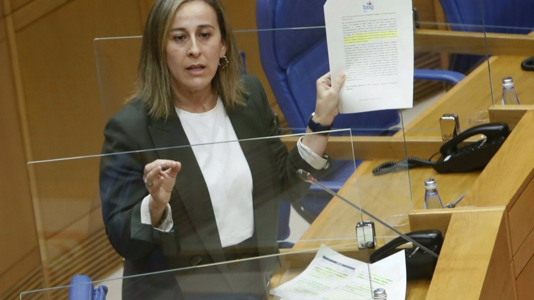 La conselleira de Infraestruturas e Mobilidade, Ethel Vázquez, en su comparecencia en el Parlamento gallego.