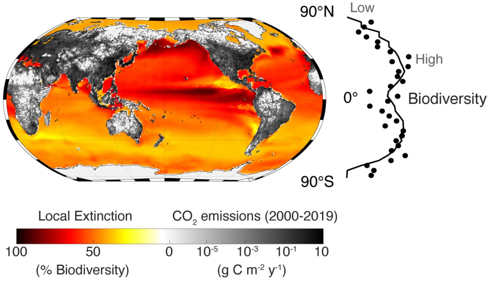 El calentamiento modelado del agua de los océanos.