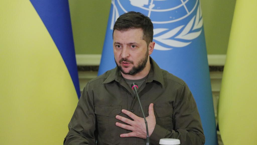 El presidente de Ucrania, Volodímir Zelensky, en rueda de prensa este jueves en Kiev.