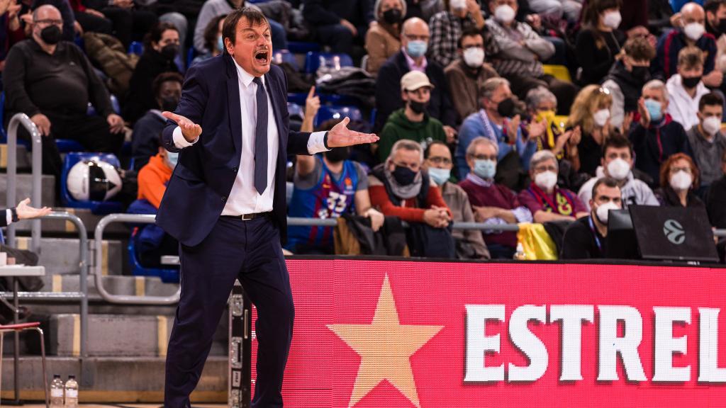 Ergin Ataman, entrenador de Anadolu Efes, durante un partido de Euroliga contra el Barça