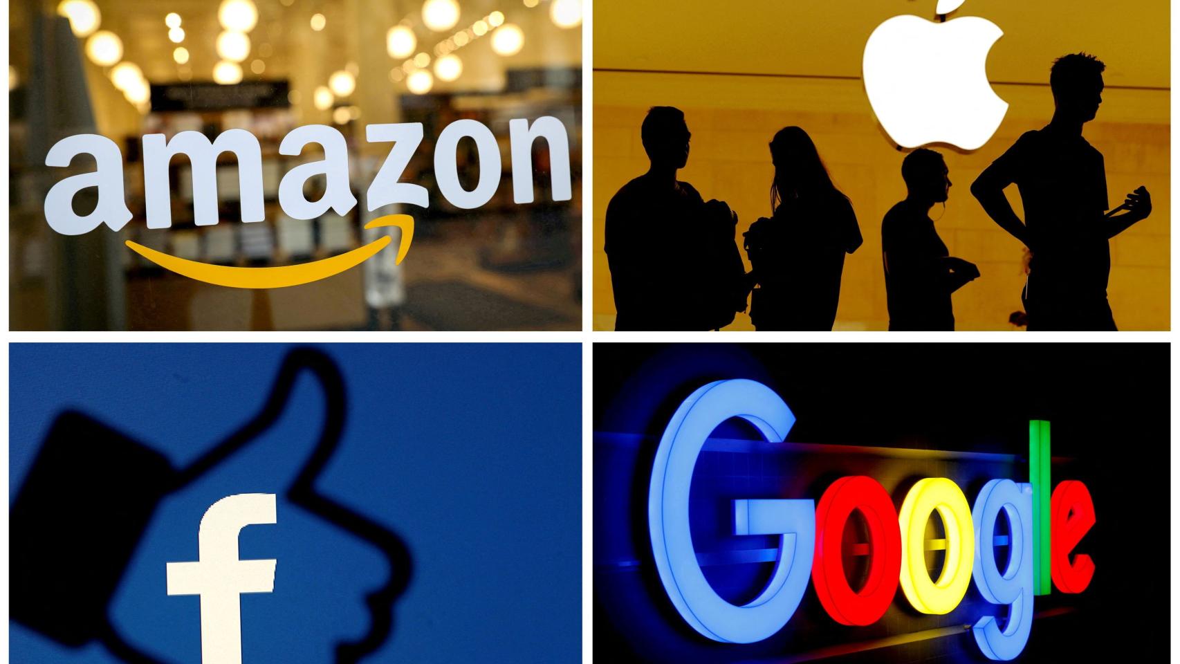 Montaje con los logos de Amazon, Apple, Facebook y Google