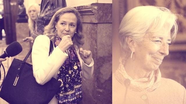 La vicepresidenta, Nadia Calviño, y la presidenta del BCE, Christine Lagarde.