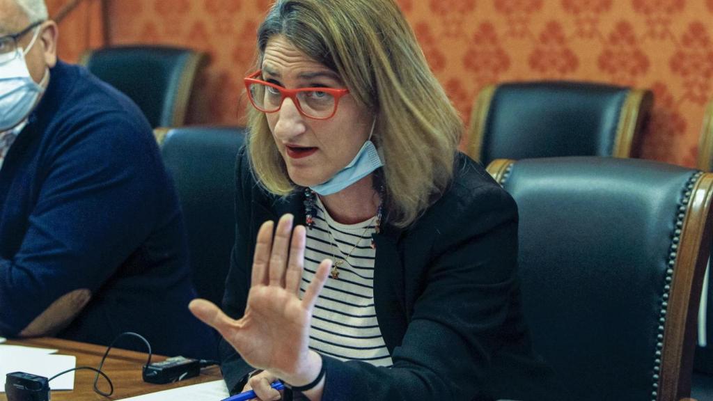 La presidenta de la Comisión No Permanente del Ayuntamiento de Alicante, la popular Mari Carmen de España, al inicio de la reunión.