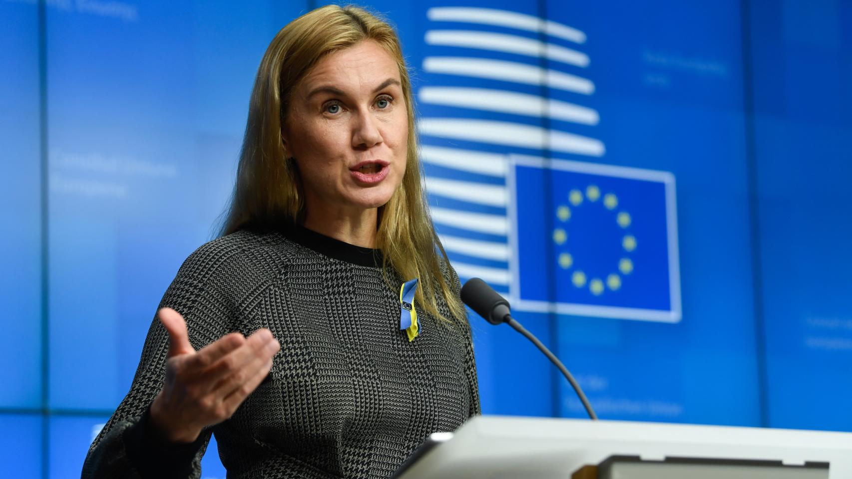 La comisaria de Energía, Kadri Simson, durante su rueda de prensa de este lunes