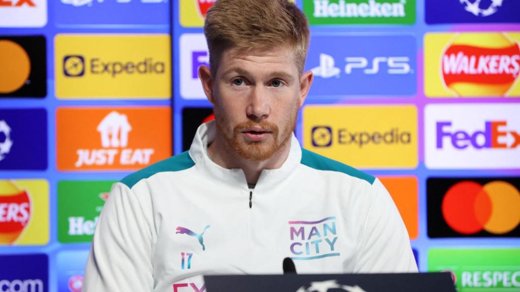 Kevin de Bruyne, en rueda de prensa de la Champions League