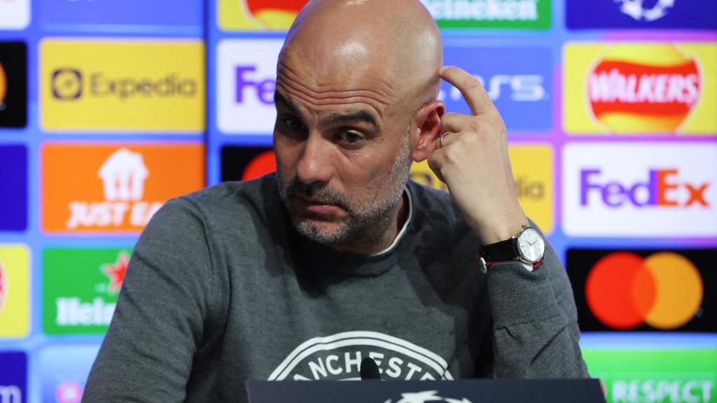 Pep Guardiola, en rueda de prensa de la Champions League