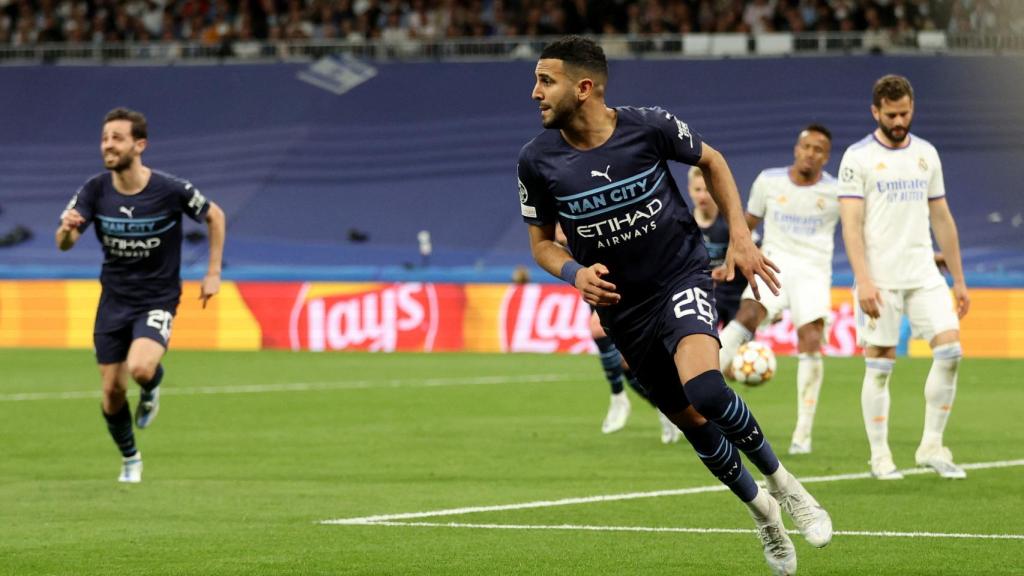 Riyad Mahrez celebra el gol del Manchester City al Real Madrid