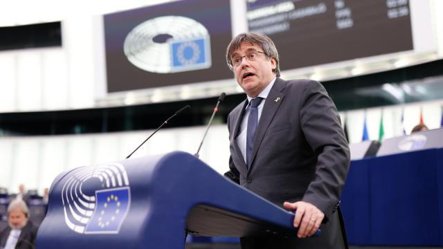 El eurodiputado de JxCat, Carles Puigdemont, durante el debate sobre Pegasus en la Eurocámara