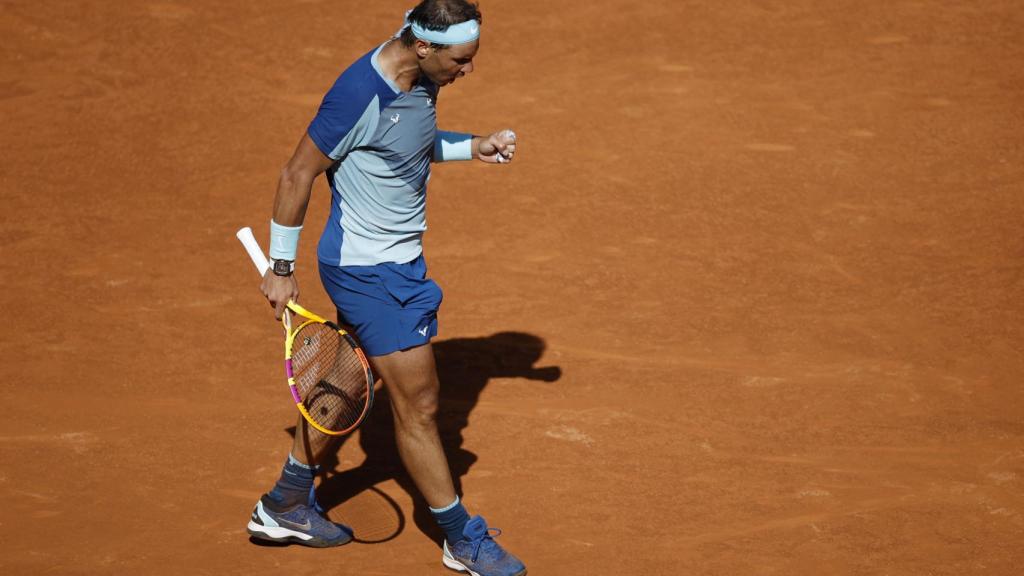Rafa Nadal celebra un punto ante Goffin en el Mutua Madrid Open