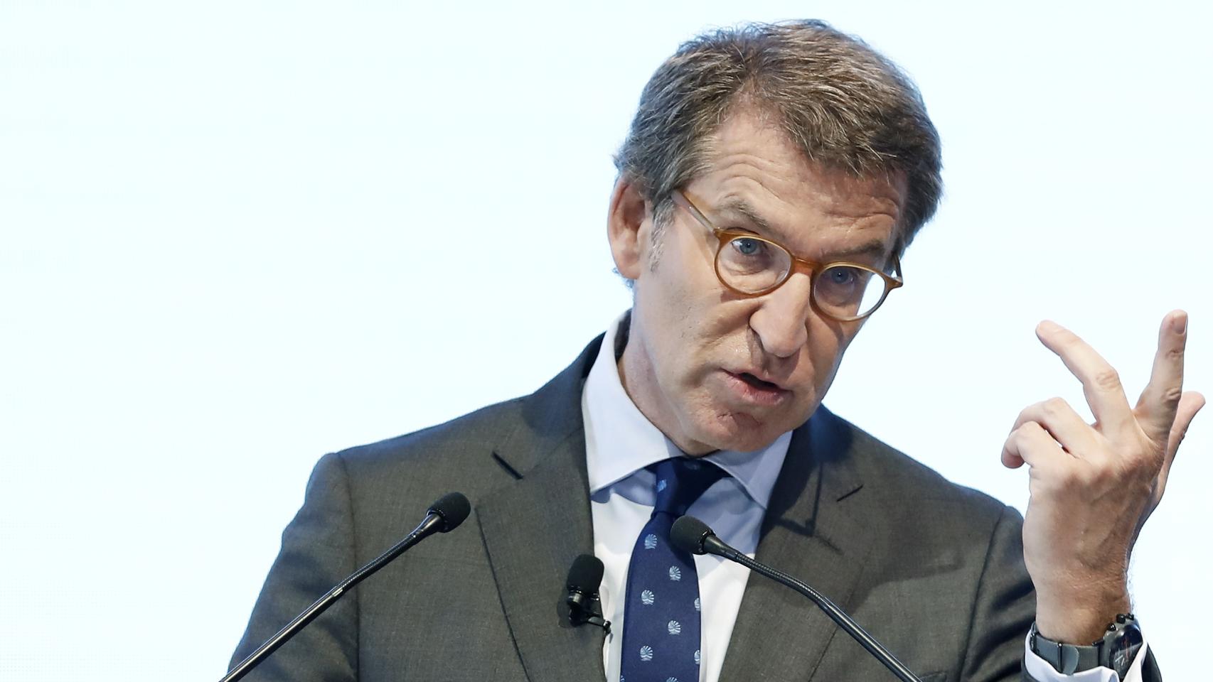 El presidente del PP, Alberto Núñez Feijóo, en la Reunión del Círculo de Economía, en Barcelona.