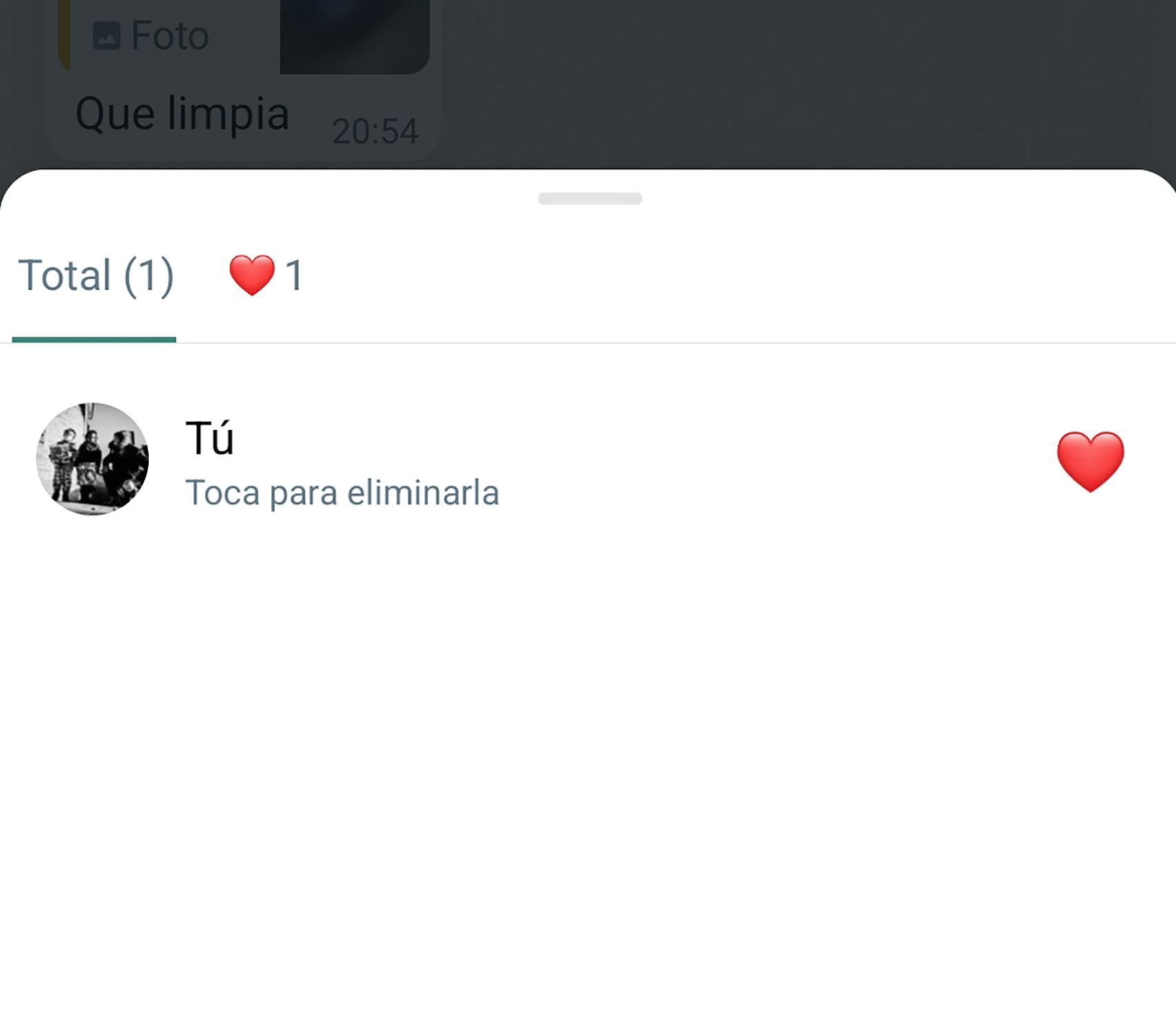 La lista de reacciones al pulsar para verlas