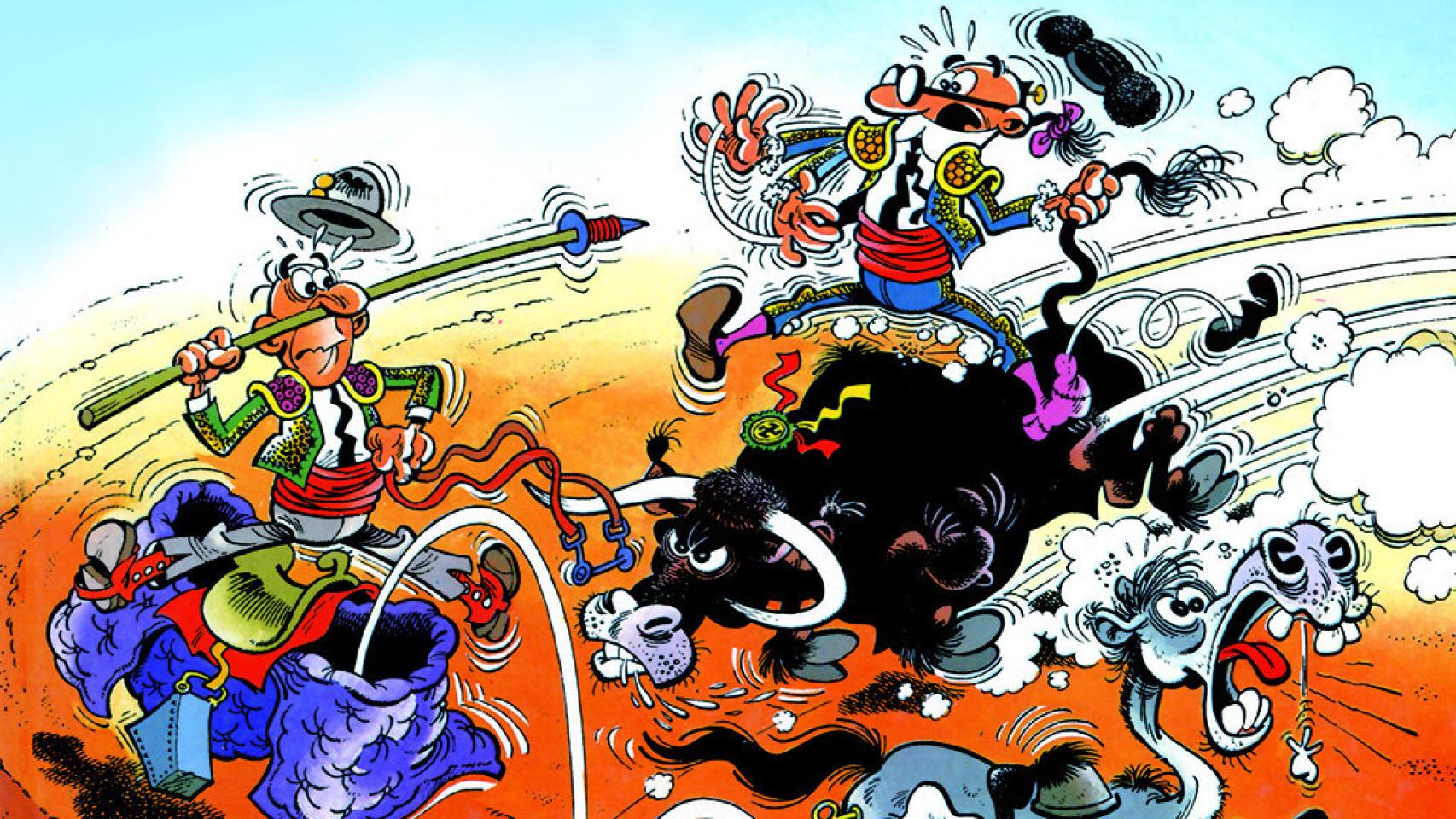 Viñeta de uno de los clásicos de Mortadelo y Filemón: 'Valor… ¡y al toro!'.