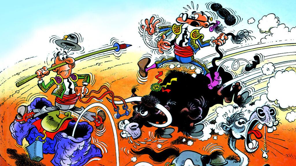 Viñeta de uno de los clásicos de Mortadelo y Filemón: 'Valor… ¡y al toro!'.