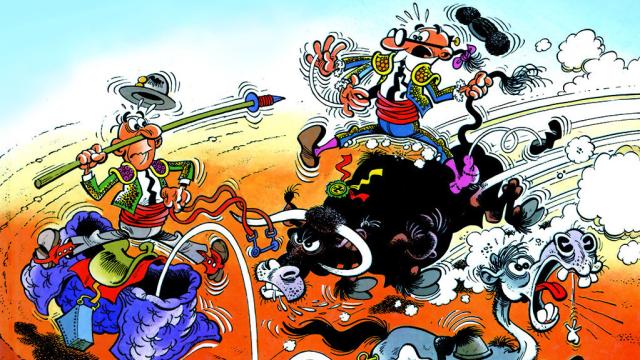 Viñeta de uno de los clásicos de Mortadelo y Filemón: 'Valor… ¡y al toro!'.