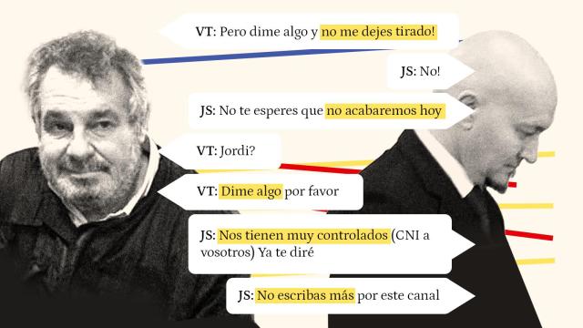 Extracto de mensajes que intercambiaron Víctor Terradellas (izquierda), colaborador cercano de Puigdemont, y Jordi Sardà (derecha)