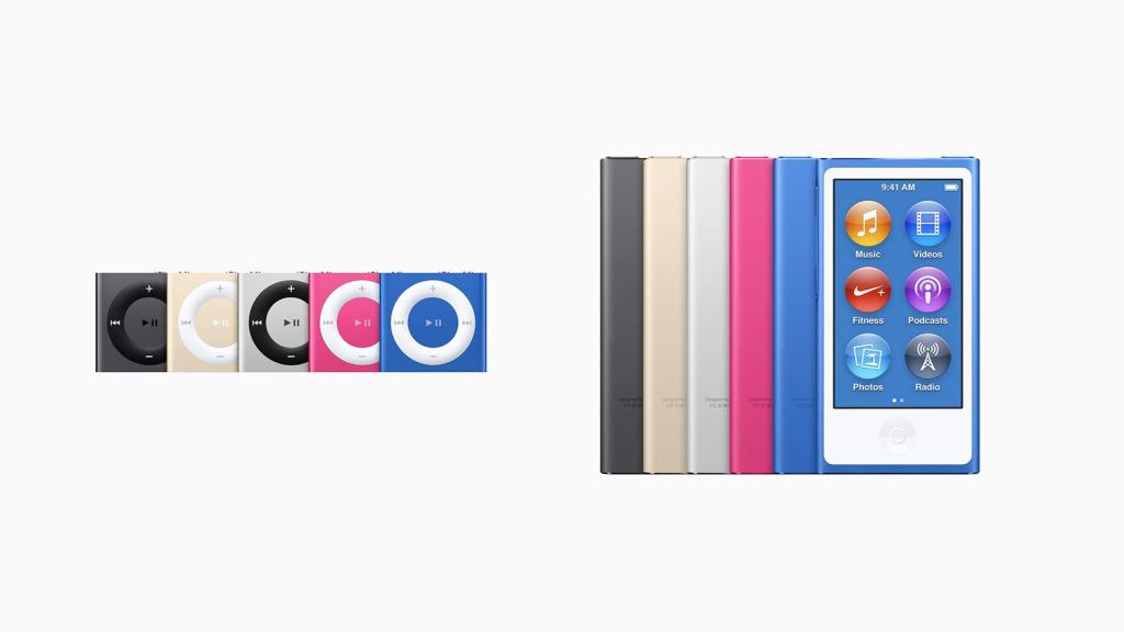 A la izquierda, el iPod Shuffle. A la derecha, el iPod Nano