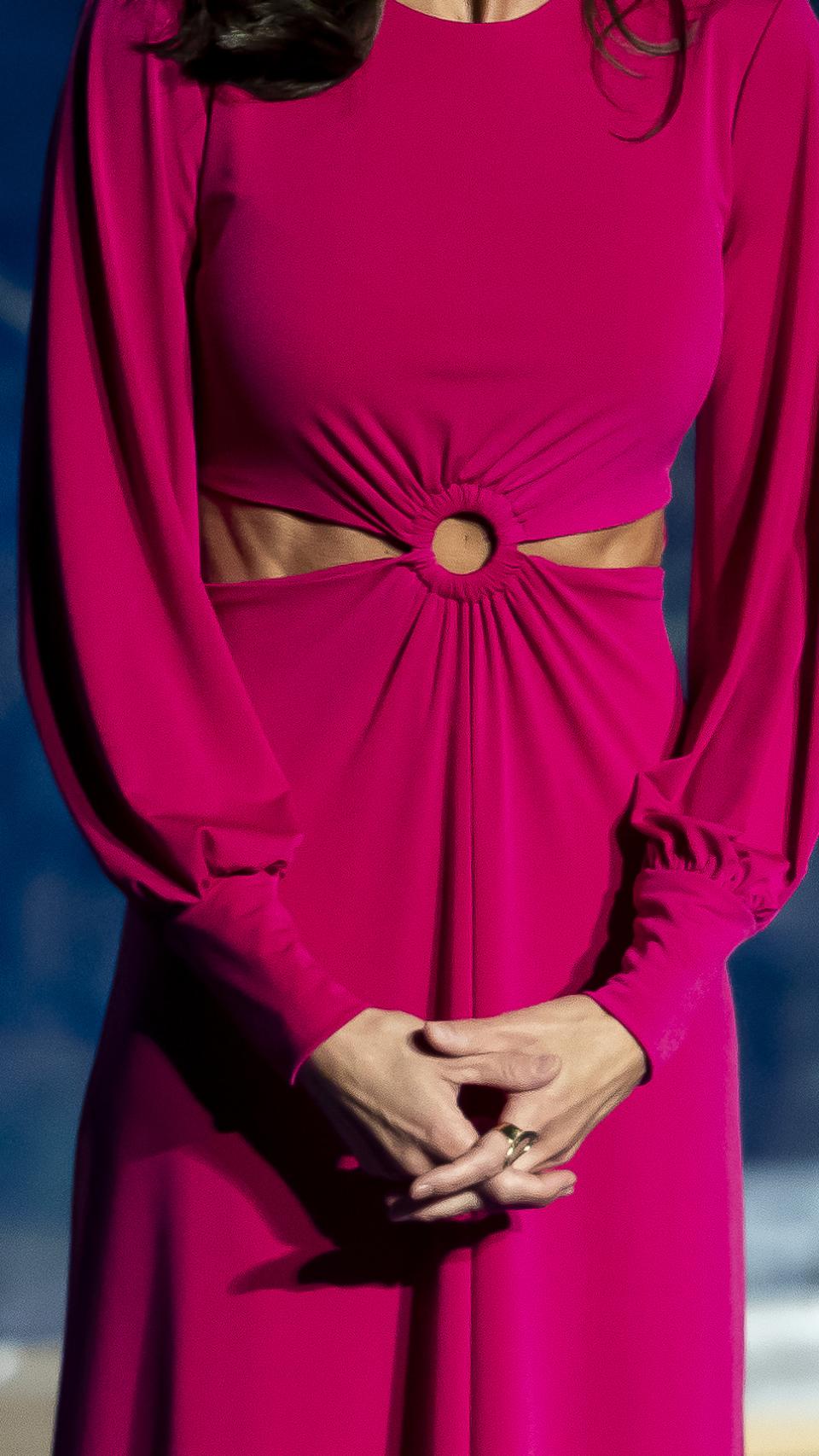 Primer plano del vestido que ha lucido la Reina este pasado martes.