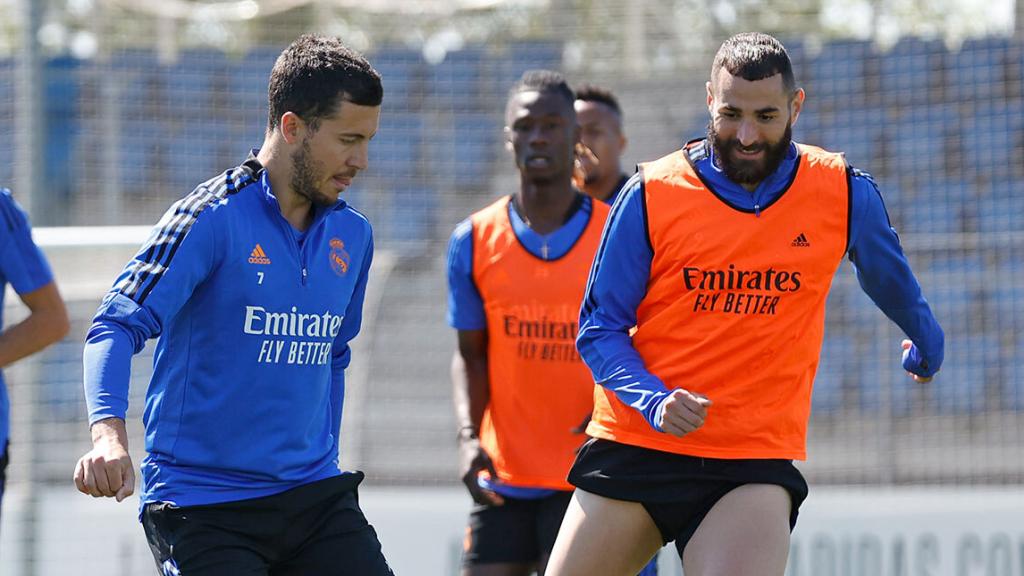 Hazard y Benzema, en el entrenamiento del Real Madrid