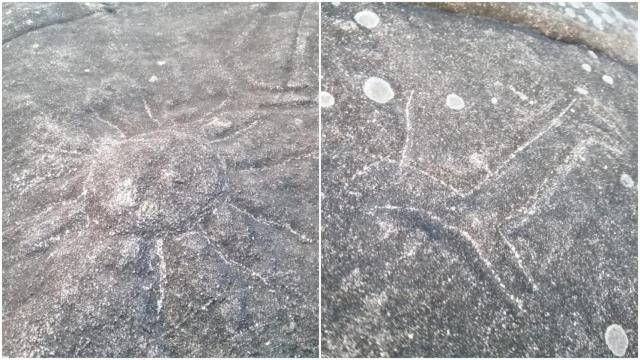 Grabados de los petroglifos de A Gurita dañados.
