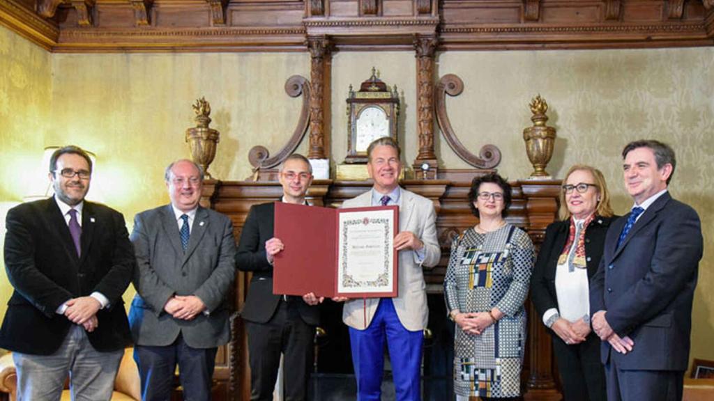 Michael Portillo, ex ministro de Defensa del Reino Unido, en abril de 2019 en Salamanca, donde fue nombrado embajador del VIII Centenario de la Universidad.