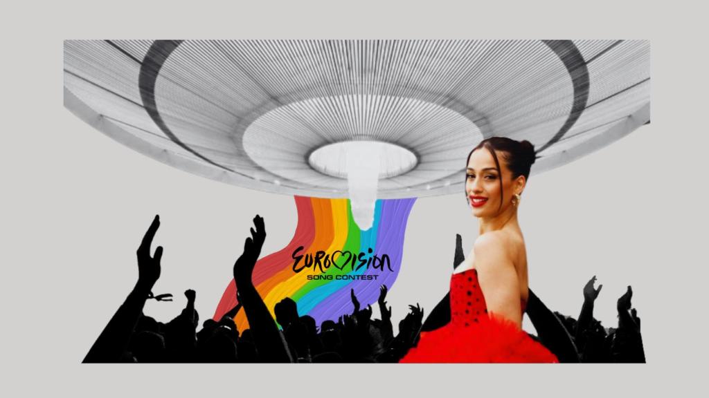 Montaje de Chanel Terrero, público eurovisivo y parte del techo del Palacio de Congresos de Torremolinos.
