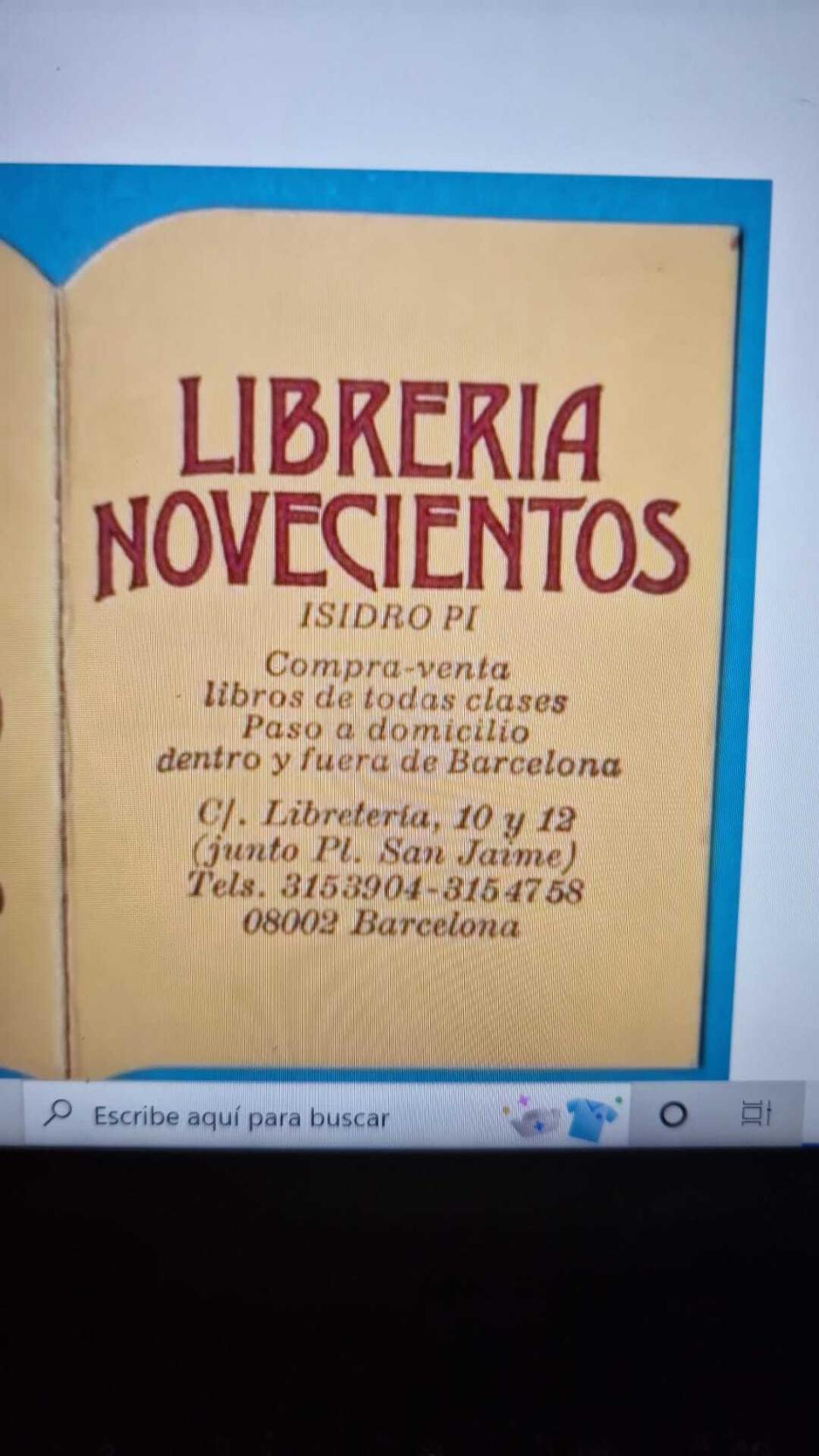 Fotografía en la que aparece el nombre de la librería que regentó Isidro Pi.