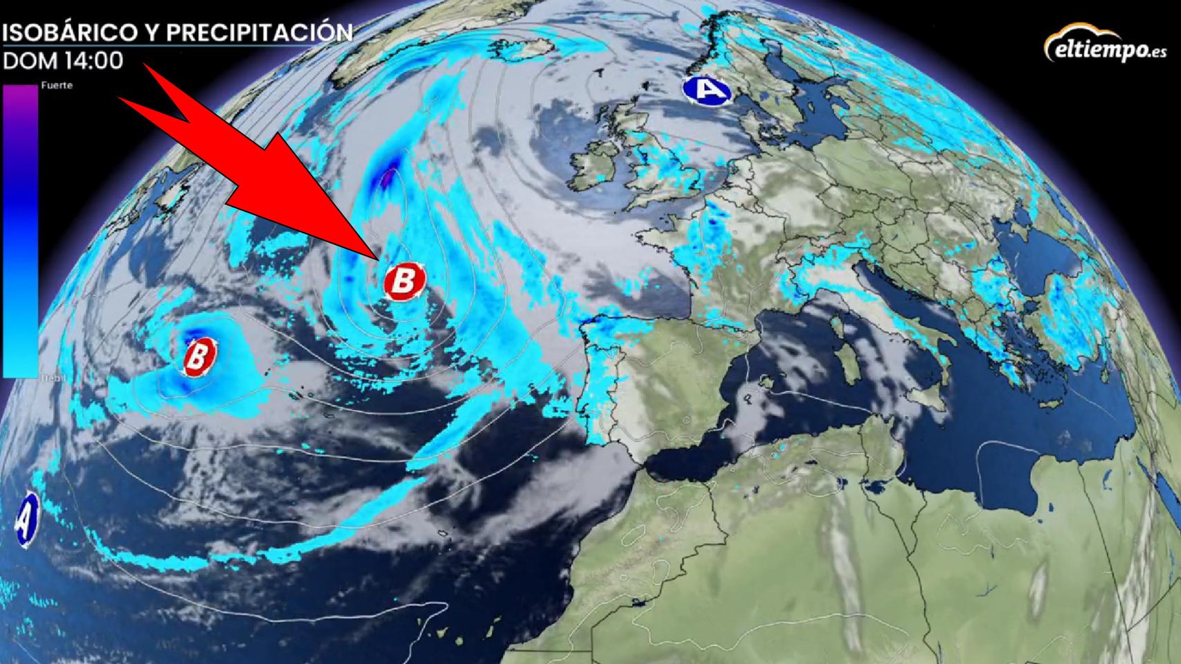 Frentes que impulsan las tormentas sobre España. Eltiempo.es.