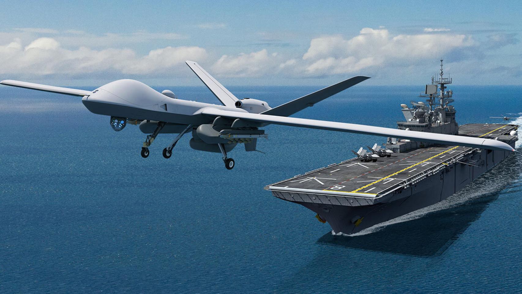 MQ-9B despegando desde un portaaviones