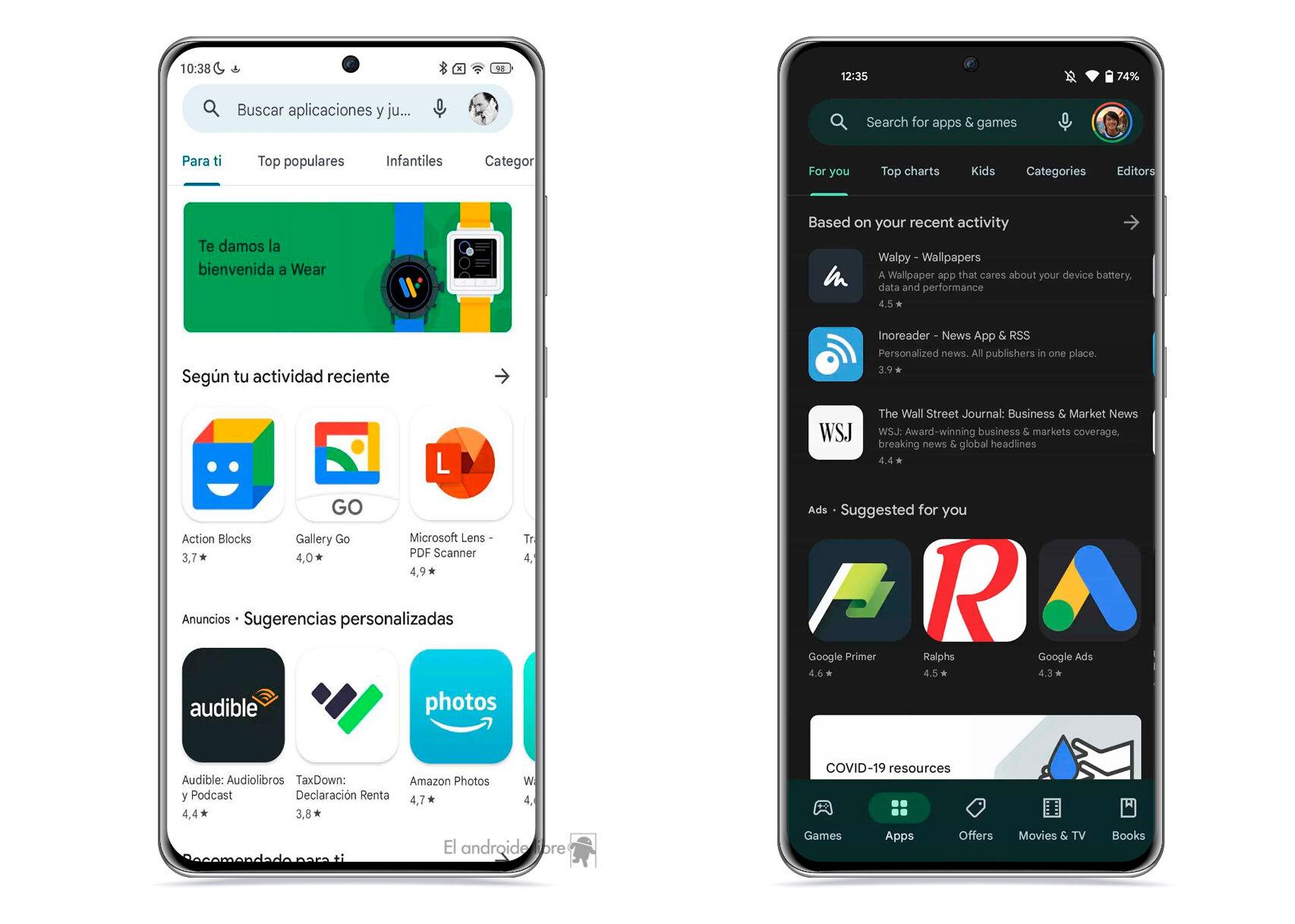 Interfaz actual / Nueva versión vista en 9to5Google