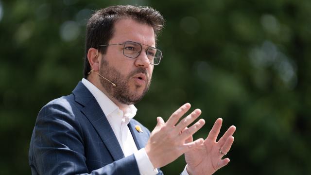 El presidente de la Generalitat y coordinador nacional de ERC, Pere Aragonès, este sábado en Girona