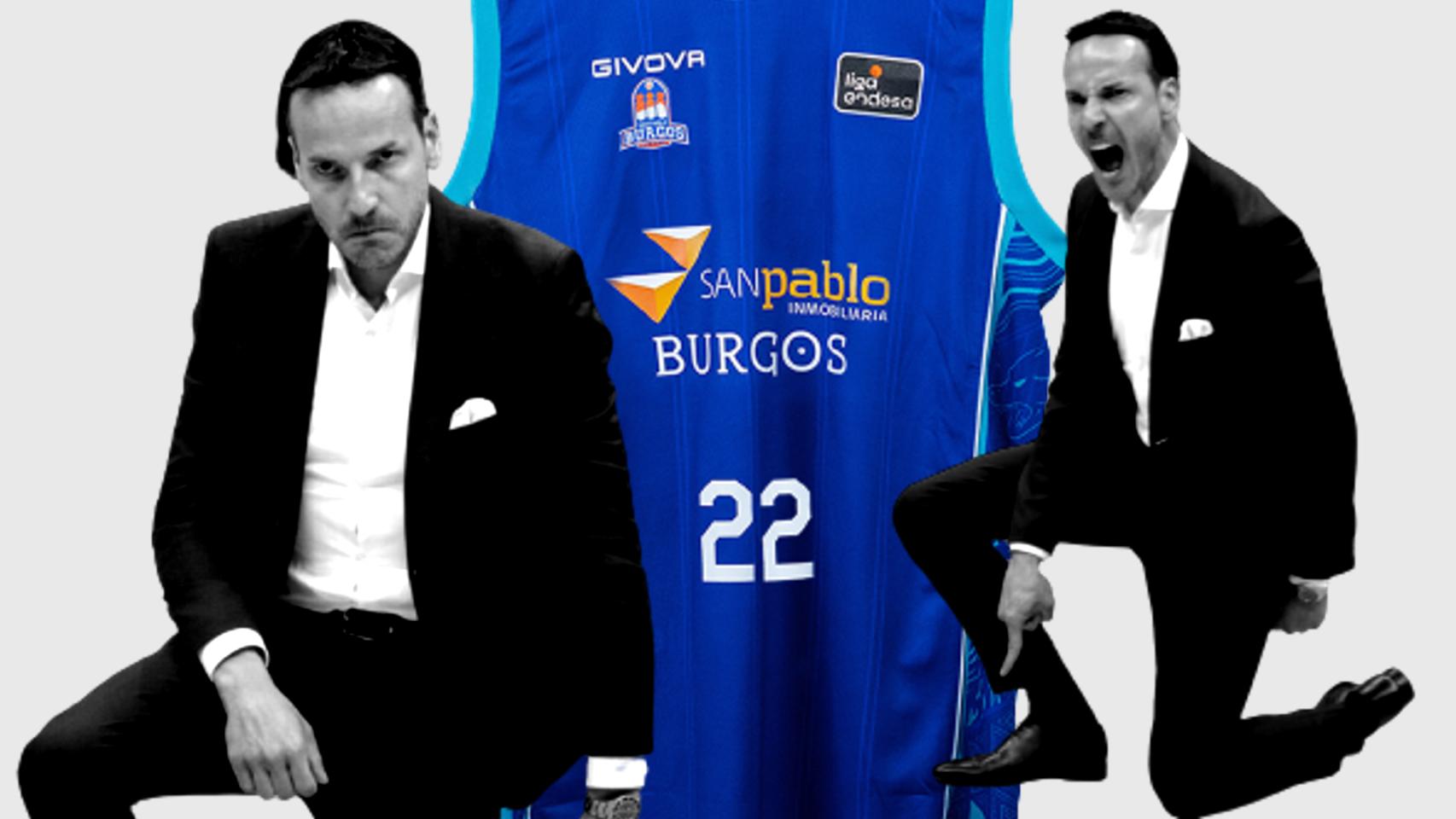 Felix Sancho, en un fotomontaje con la camiseta del Hereda San Pablo Burgos.