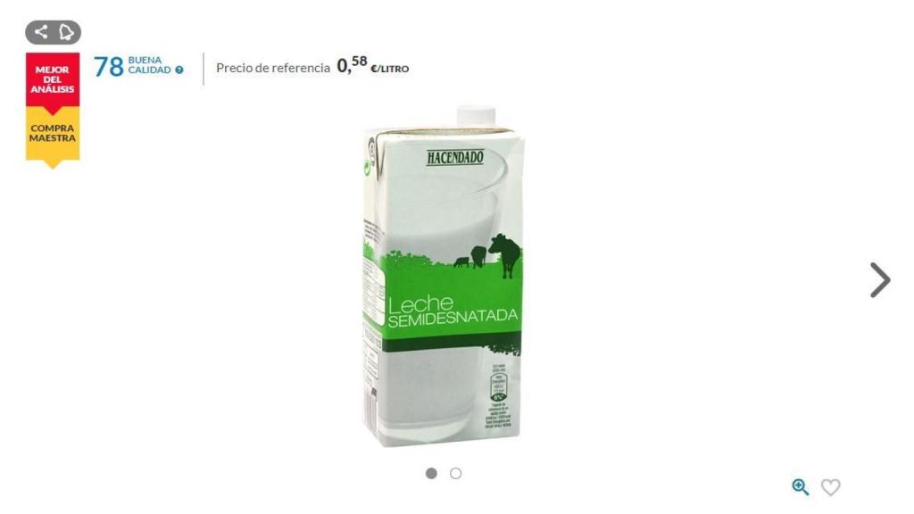 Leche semidesnatada Hacendado.