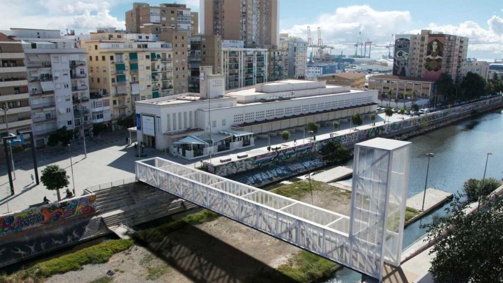 Diseño de la pasarela peatonal sobre el Guadalmedina, a la altura del CAC de Málaga.