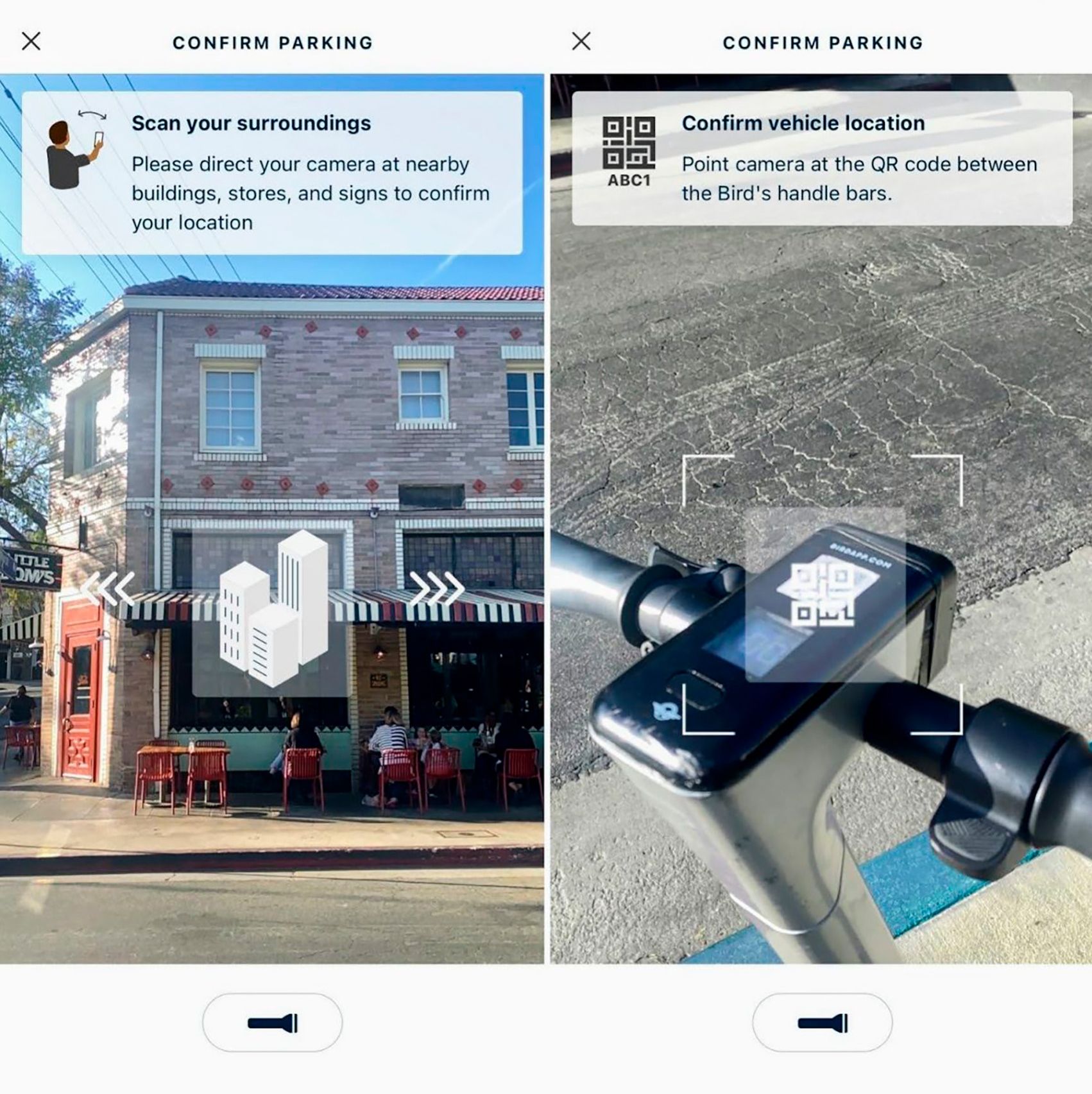 El sistema visual de Bird para situar un patinete eléctrico