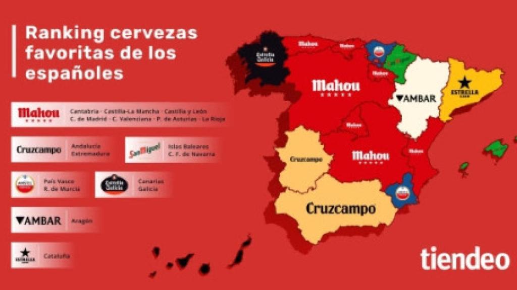 Ranking de cervezas favoritas por los españoles.
