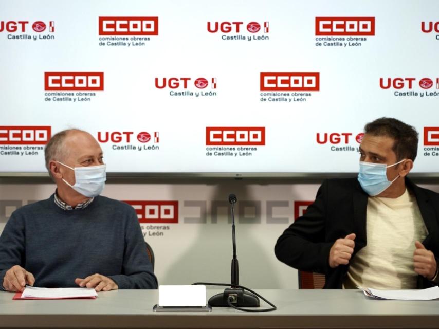Los secretarios generales de CCOO y UGT Castilla y León, Vicente Andrés y Faustino Temprano, en una imagen de archivo.