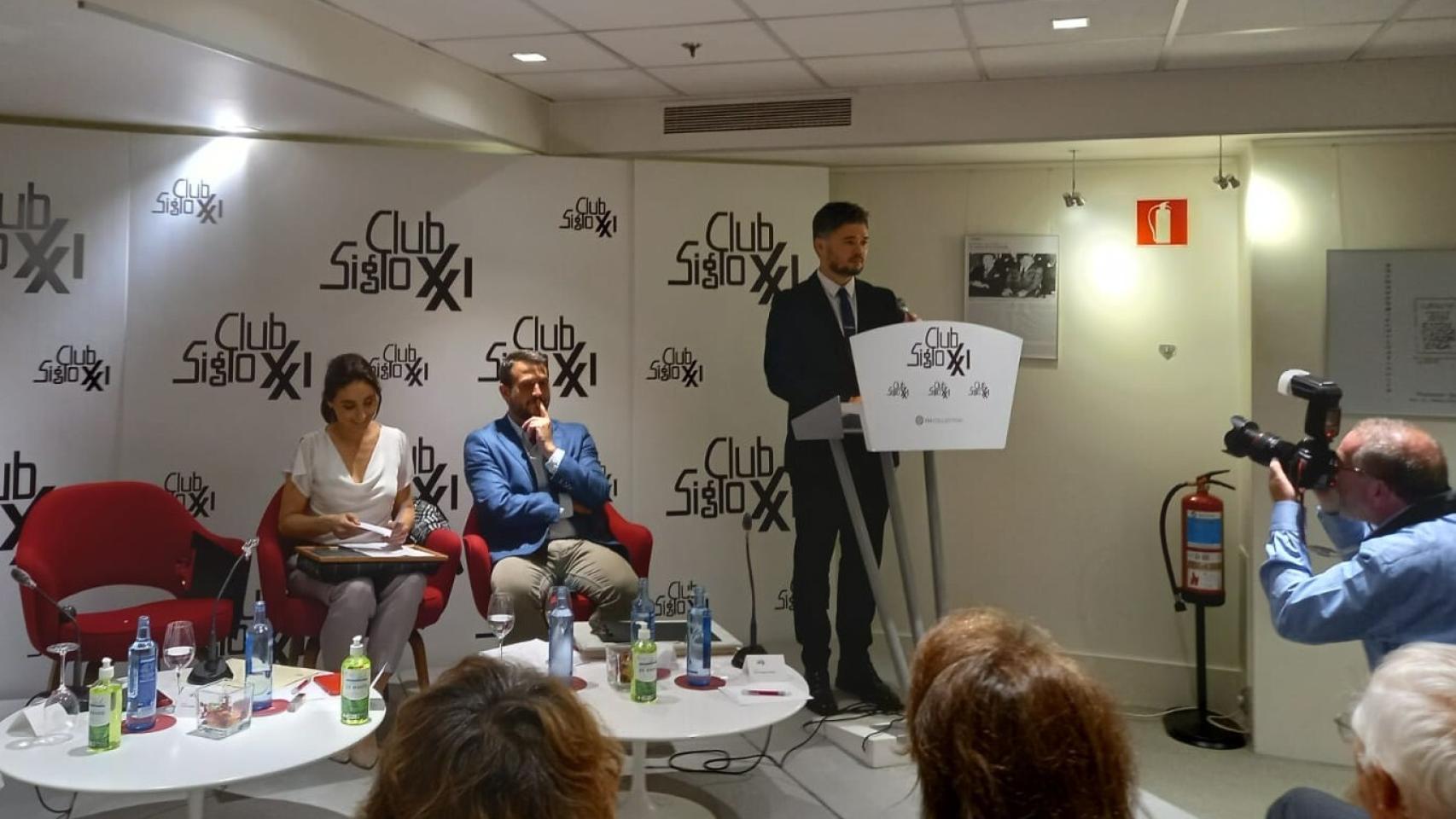 El portavoz de ERC, Gabriel Rufián, este miércoles en el Club Siglo XXI.