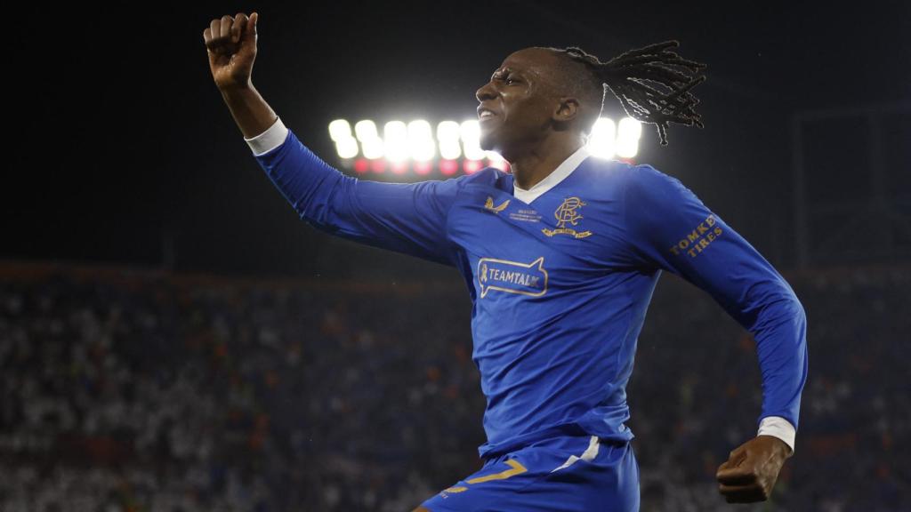 Joe Aribo, celebrando su gol para el Rangers en la final de la Europa League 2021/2022