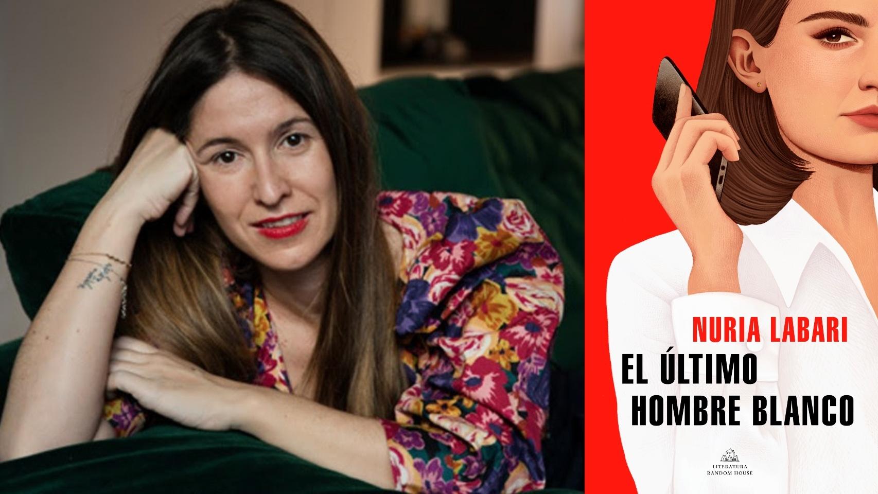 Nuria Labari y la portada de su último libro 'El último hombre blanco'.