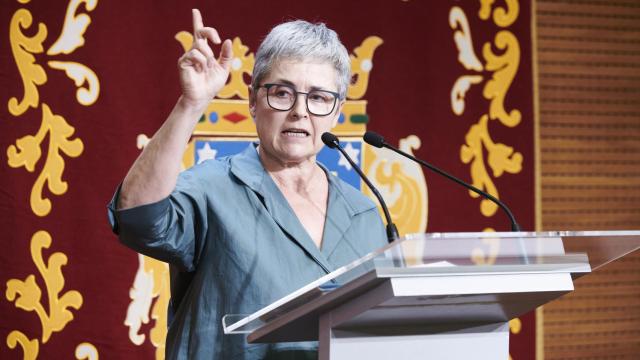 Eva Orúe, la directora de la Feria del Libro de Madrid, durante la rueda presentación de la misma. /  Luca Piergiovanni (Efe)