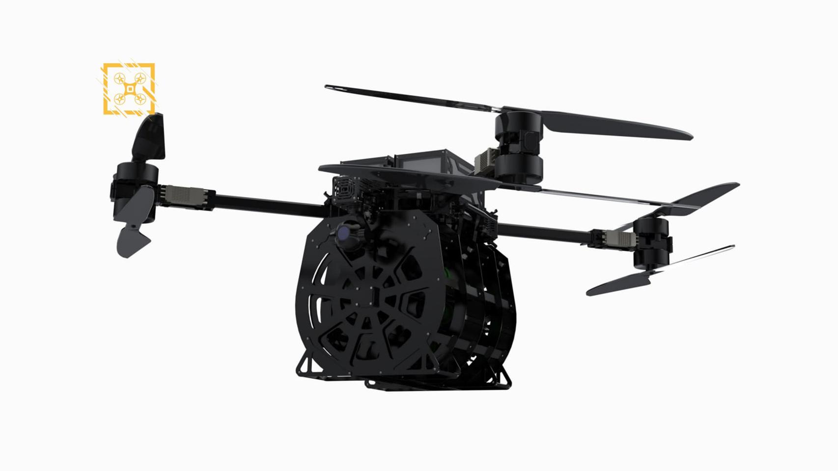 Supuesto dron con cargador de tambor.