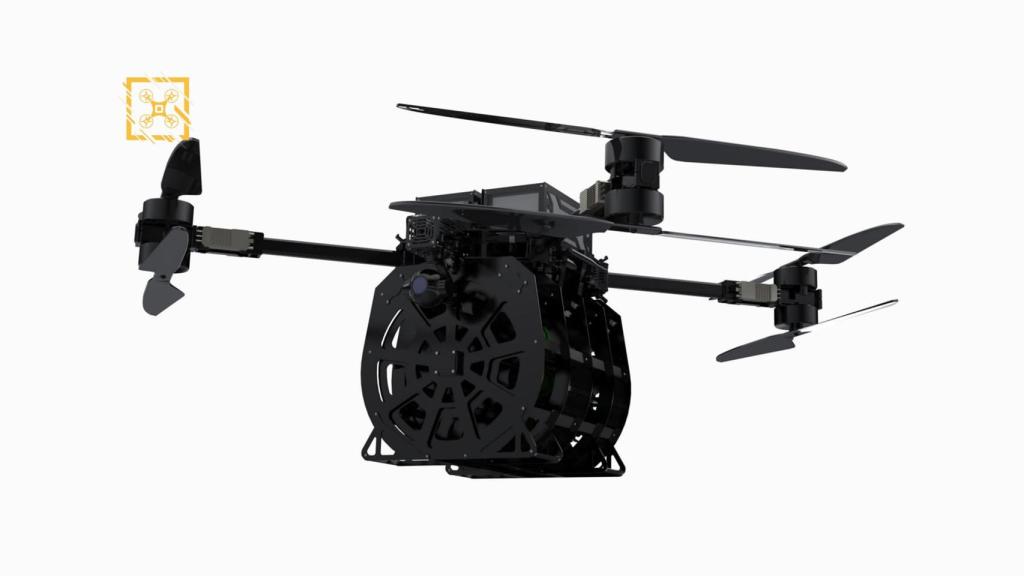 Supuesto dron con cargador de tambor.