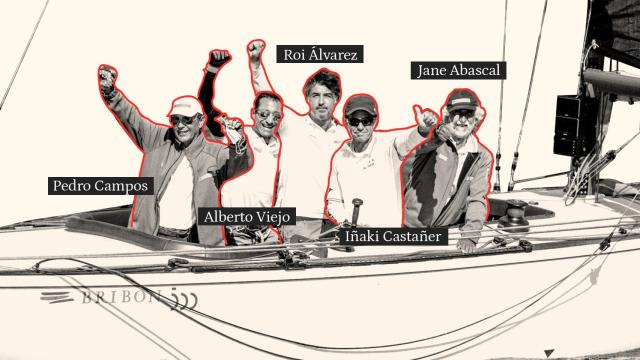La tripulación del Bribón, el velero que patronea Juan Carlos.