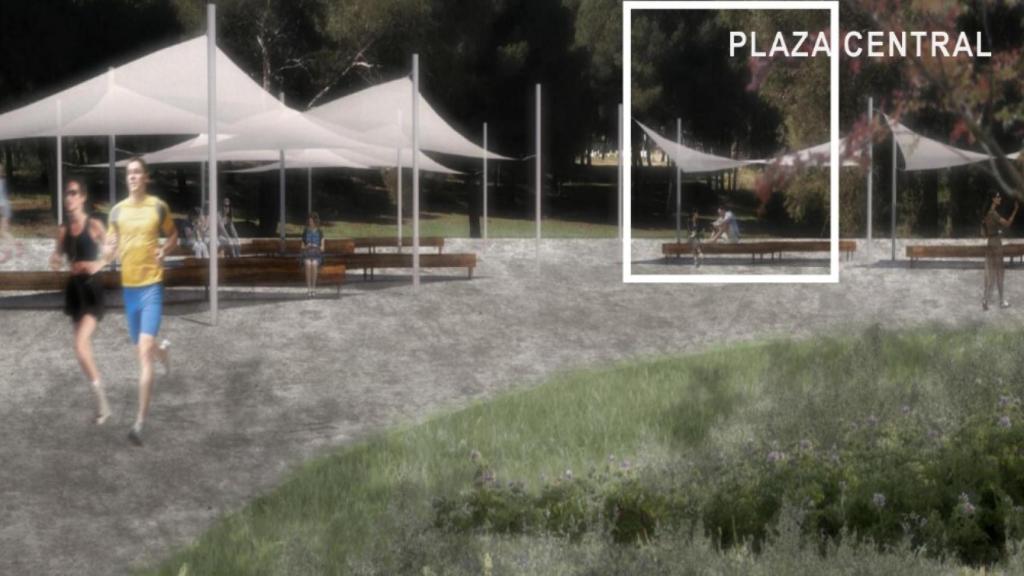 Infografía de una de las plazas propuestas para el futuro parque del Benítez, en Málaga.