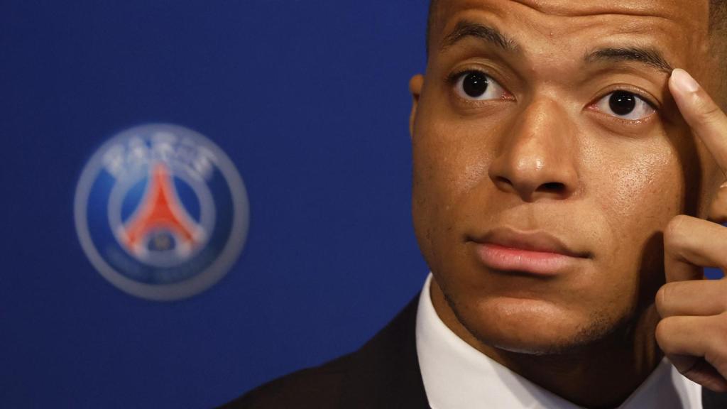 Kylian Mbappé, en la rueda de prensa.