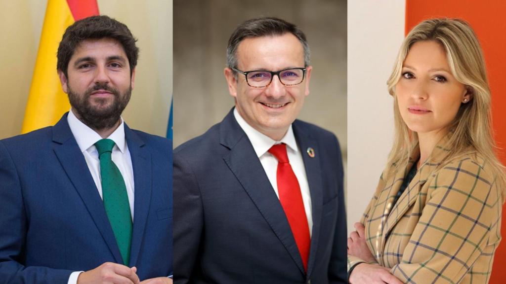 Fernando López Miras (PP), Diego Conesa (PSOE) y Ana Martínez Vidal (Cs), protagonistas de la moción de censura en Murcia.